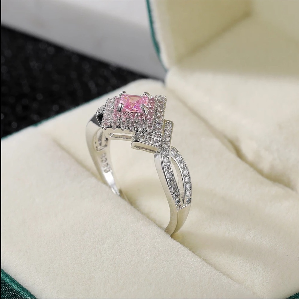 New 925 Silver Princess Square Sapphire Ring - Picture 6 of 6